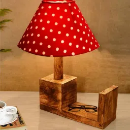 homesake Rustic Table Lamp Bedside Antique Desk Lamps E27 Holder, Red Dot Fabric Shade-picture-13