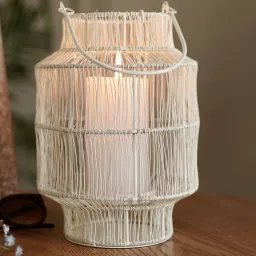 Boho Style Mesh White Lantern, Medium, White Metal Hanging Lantern-image-80