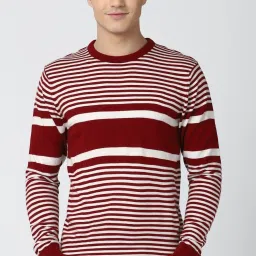 Men Striped Crew Neck Maroon Sweater-image-62