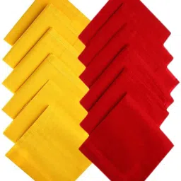 QUEERY Cotton 12 Pieces Hanky ["Yellow-Red"] Handkerchief-12