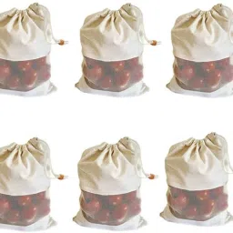 Reusable Cotton Mesh Vegetable & Grocery Storage Bags – Set of 6 Pack of 6 Grocery Bags-31