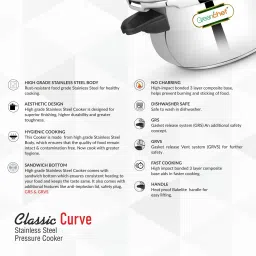 greenchef Classic Curve Induction Bottom Handi Shaped (Heavy Sandwich Bottom) SS 5 L Induction Bottom Pressure Cooker image 4