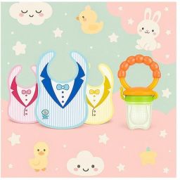 3 Pieces Baby Bibs with Fruit Nibbler | Waterproof Feeding Bib Combo-image-75