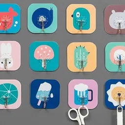 pavityaksh Fancy Design Self Adhesive Pack of 12 Traceless Wall Hooks Heavy Duty Hooks for Hanging 10KG (Max) Magic Stickers Hooks Seamless, Hanging Keys Coats Hats Bags Ceiling Kitchen Accessories Hook 12-picture-0
