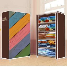 5 Shelf Foldable Collapsible Wardrobe Storage Organizer Almirah Cloth Rack PP Collapsible Wardrobe-image-21