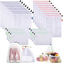 Reusable Mesh Storage Bag|8-S|8-M|8-L|24 Piece Set|White Pack of 24 Grocery Bags-image-53