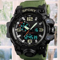 Men's Sports Watch – 1155 Green & Modern Analog-Digital Watch - For Men Green PU Watch, Digital & Analog Display-image-91