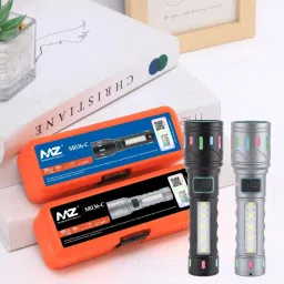 mz M036C (ZOOMABLE METAL LED TORCH)5 Modes Flashlight, Super Bright 80W LED Light Torch image 3