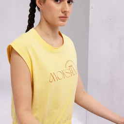 hrx by hrithik roshan Women Printed Round Neck Pure Cotton Yellow T-Shirt-picture-37