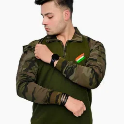 Men Military Camouflage Polo Neck Elastane Multicolor T-Shirt-image-71