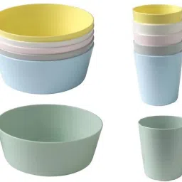 Pack of 12 Plastic Kalas Bowls and Glass(6+6) Dinner Set-image-104