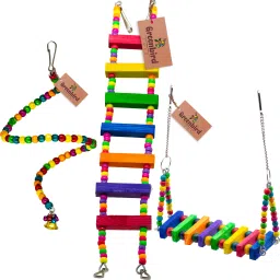 Combo Of 3 Bird Toys Spiral Hanging, Wooden Swing & Ladder For Bird & Parrot Wooden Chew Toy, Training Aid, Perch For Bird-7
