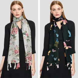 Printed Chiffon Women Multicolor Scarf, Fancy Scarf, Stole-image-90