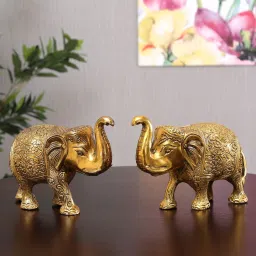 Metal Elephant Statue Small Size Gold Polish 2 pcs Set for Showpiece Your Home,Office Table & Gift Article,Animal Showpiece Figurines... Decorative Showpiece-9 cm-image-62