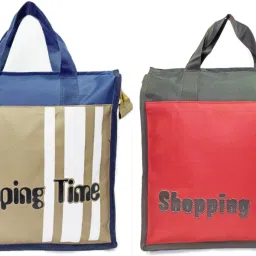 Heavy Duty Collapsible Polyester Grocery Shopping Bag/Eco-Friendly Multipurpose Carry Bag/Thela/Jhola/Girls Tote Bag/16 Litre/Messenger Bag &Thick Bottom (34 x 12 x 38 cm, Combo -Red & Brown) Pack of 2 Grocery Bags-14