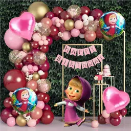 Solid Burgundy Masha Birthday Party Decoration Set. Balloon-26
