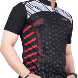 Men Printed Mandarin Collar Polyester Black T-Shirt-image-3