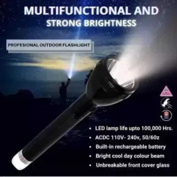 crentila Rechargeable Long Range Led 2 in 1 Long Distance Torch Up to 1 Km high power 8 hrs Torch Emergency Light image 2