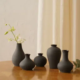 purezento Black Ceramic Bloosmom Flower Vasess (5 Pc)-picture-32