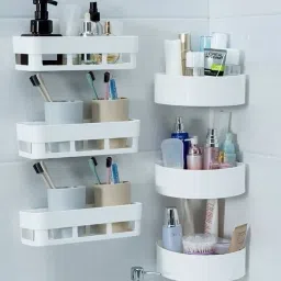 6PCS Wall Mount Shelf , Organize your bathroom essentials with our durable racks Plastic Wall Shelf-44