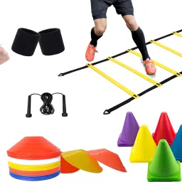 6 Inch Cones Pack 6,10 Space Markers & 4 Meter Agility Ladder Combo, Rope & Band Speed Ladder-image-43