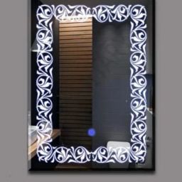 Modern Floral Design Wall Mount 15x18inch with Touch Sensor & 3 Mode LED Lighted Bathroom Mirror-0