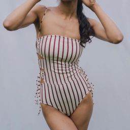 Striped Women Red, White Swimsuit-image-84