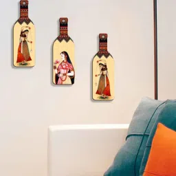 suveharts 3 Pcs Madhubani Wooden New Bottles Hanging-picture-11