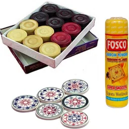 Carrom Combo R - 250 gm Carrom Powder 1 Set Wooden Carrom-Men Coins & 6 Strikers Carrom Pawns-picture-22