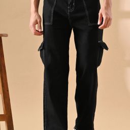 Men Loose Fit Mid Rise Black Jeans-image-56