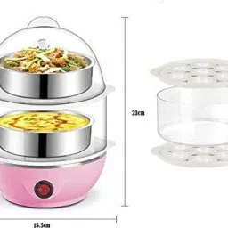 jamunesh enterprise Double Layer Egg Boiler Electric Automatic Off 14 Egg Poacher for Steaming, Cooking, Boiling and Frying, Multicolour ouble Layer Electric Egg Cooker, Poacher and Milk Boiler, Multicolour Egg Cooker image 3