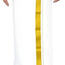 TUNI MANI 3.8meter / 2" Big Gold Zari Double Dhoti Solid Men Dhoti-image-54