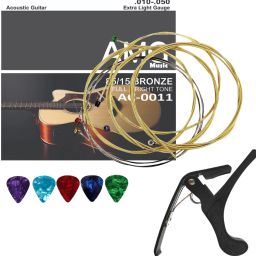 Acoustic Guitar Strings Set Stainless Steel Replacement Guitar Strings with Guitar Capo Guitar String-5