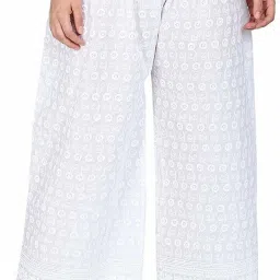 Women Relaxed White Cotton Blend Trousers-image-27