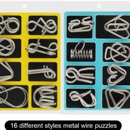 16 in 1 Metal Puzzles Brain Teaser Challenge Set IQ Busters Intellectual Toy-11
