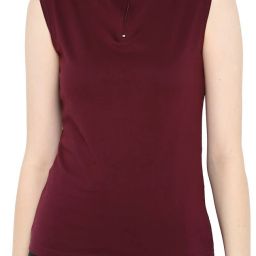 Women Solid High Neck Pure Cotton Maroon T-Shirt-image-54