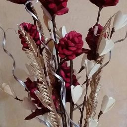 Bunch of Handmade Dry Palm Leaf Flowers, moti Sticks and Dry Palm Leaves Filler, 60cm Bunch Red, White Dried Sticks Artificial Flower-19