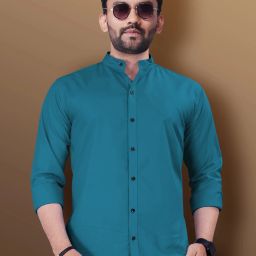 Men Slim Fit Solid Mandarin Collar Casual Shirt-image-21