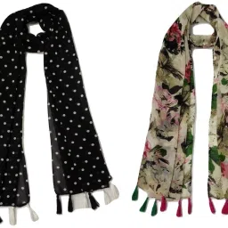 Floral Print Chiffon Women Multicolor Scarf, Stole, Fancy Scarf-image-96