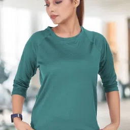 myo2 Women Solid Round Neck Reversible Polyester Light Green T-Shirt-picture-5