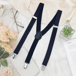 AM AmorMente ™Navy Blue Men's Suspenders Casual Shirt Decorative Belt Elastic , Garter-image-71