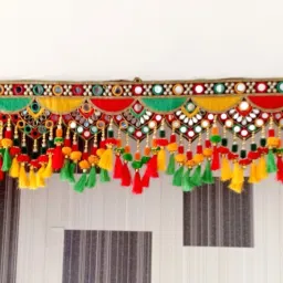 Traditional Velvet Embroidery Mirror/Jula Work Toran/Toranam Door Decor[3FT] Toran-12