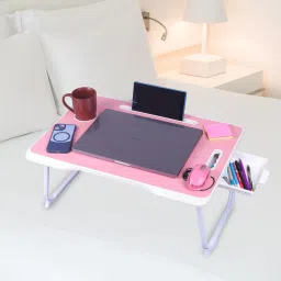 wifty Multi-Purpose Portable & Foldable Wooden Computer Table with Metallic Golden Leg Wood Portable Laptop Table image 2