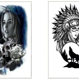 Girl Beautiful Dark Wolf 2 Sheet Combo Tattoo Waterproof Boy-image-0