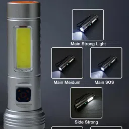 rynz Metal Led Torch Light Long Range 2 Km With Type C Charging & 6 in 1 Functions 8 hrs Torch Emergency Light image 3