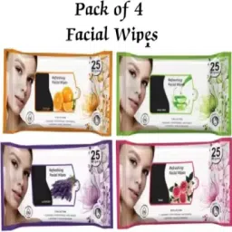 Pack of 4 Soft Facial Wet Wipes (100 wipes) (100 Tissues)-image-40