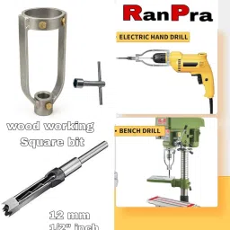Square Hole Drill Bit Wood Mortising Chisel Tenoning Attachment AND 12MM SQUARE BIT, T WRENCH-image-68