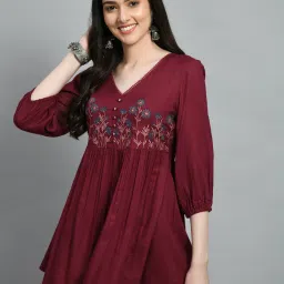 Party Regular Sleeves Embroidered Women Maroon Top-image-17