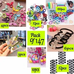 navjai 147Pcs Beautiful Hair Accessorie Set Combo for Kids Girls–Tik Tak & Rubber band Hair Accessory Set-picture-31