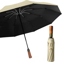 AutoOpen Large Wooden Handle Umbrella Windproof, Waterproof Oversized Folding Umbrella-image-5